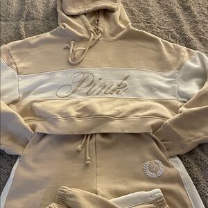 ‼️PINK Victoria's Secret Beige Hoodie SET‼️